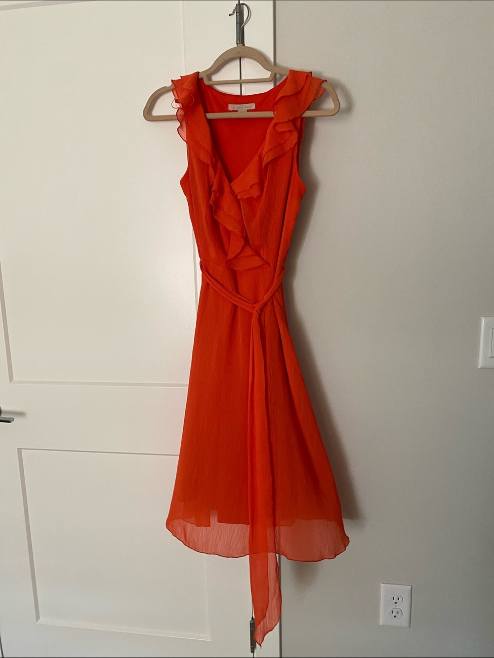jonathan martin Vibrant Orange Ruffle Wrap Midi Dress